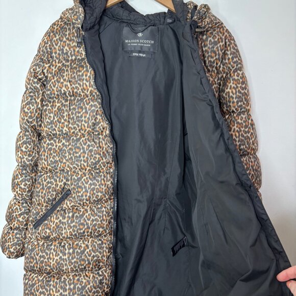 Scotch & Soda Maison Scotch Punk Radar Women's Leopard Print Down Puffer Coat L - Picture 4 of 16